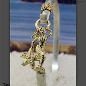 Sterling Silver & 14k Gold Handmade Mermaid Bangle Bracelet, 7 Inches